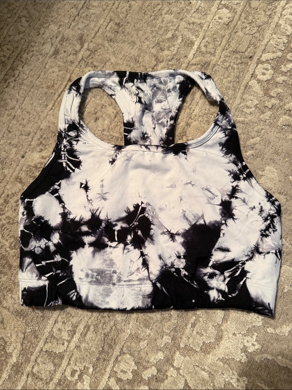 Electric & Rose Black & White Tie-Dye Racerback Sports Bra